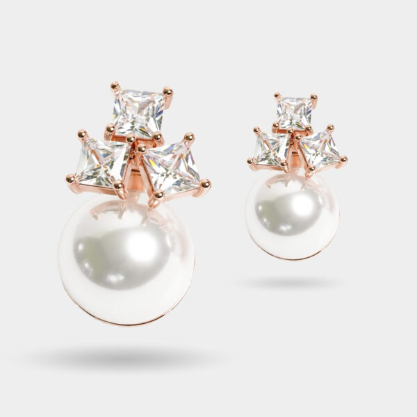 Rose Gold Crystal Crown Pearl Drop Earrings