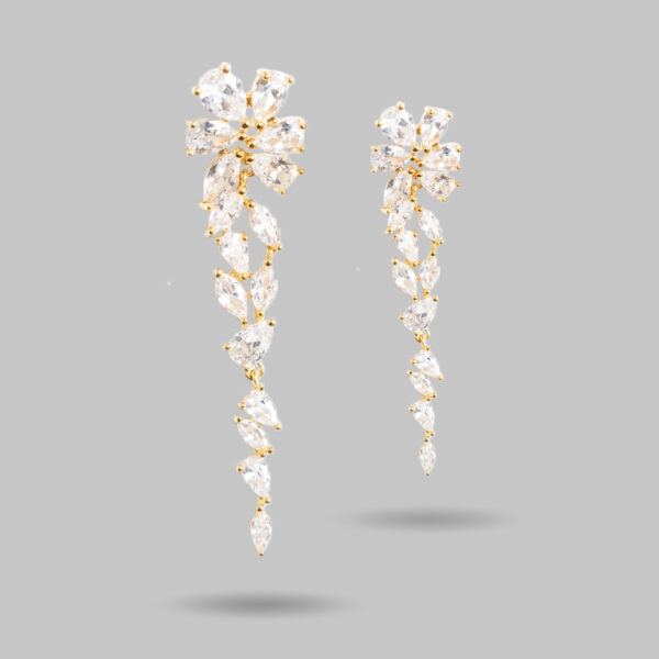 Floral Crystal Drop Earrings (Gold Tone)