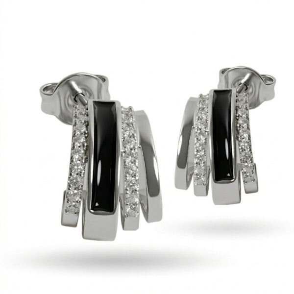 Elegant Black Stone & Diamond Accent Stud Earrings