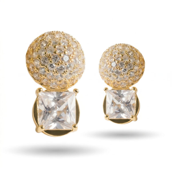 Gold Plated Crystal & Pave Ball Stud Earrings
