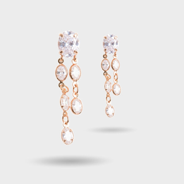 Rose Gold Oval Crystal Chain Drop Earrings