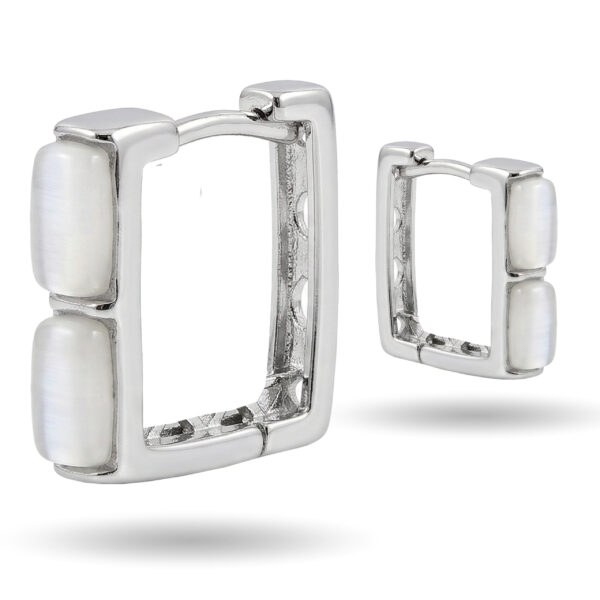 Minimalist Rectangular Opal Stone Hoop Earrings (Silver Tone)
