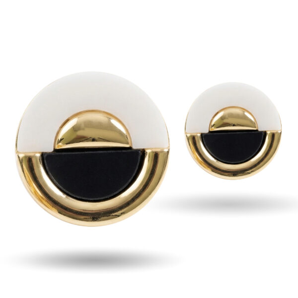 Geometric Half-Moon Statement Stud Earrings (Black & Gold Tone)