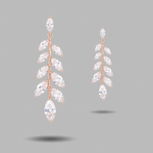 Rose Gold Leaf Crystal Drop Earrings