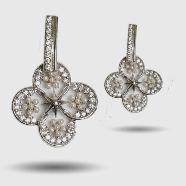 Silver Floral Pearl & Crystal Drop Earrings