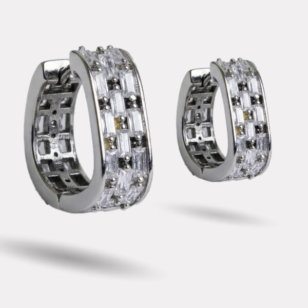 Silver Baguette Crystal Hoop Earrings