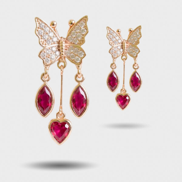 Butterfly Ruby Drop Earrings (Gold Tone)