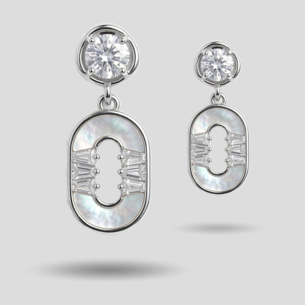 Silver Crystal & Mother of Pearl Drop Earrings