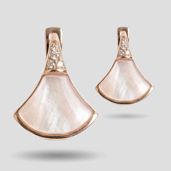 Rose Gold Shell Fan Drop Earrings with Crystal Accents
