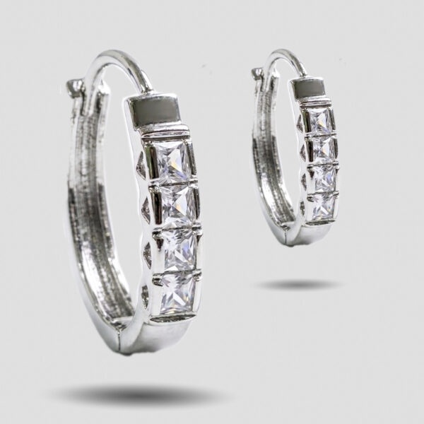 Silver Crystal Hoop Earrings (Square Cut)