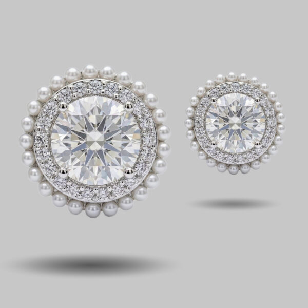 Diamond Look Halo Pearl Stud Earrings (Silver Tone)