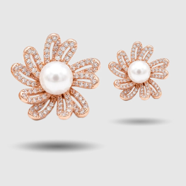 Rose Gold Daisy Pearl Crystal Stud Earrings