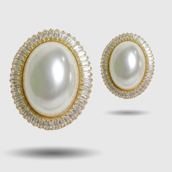 Luxury Gold Pearl & Baguette Crystal Halo Stud Earrings