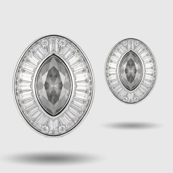 Silver Marquise Crystal & Baguette Halo Stud Earrings