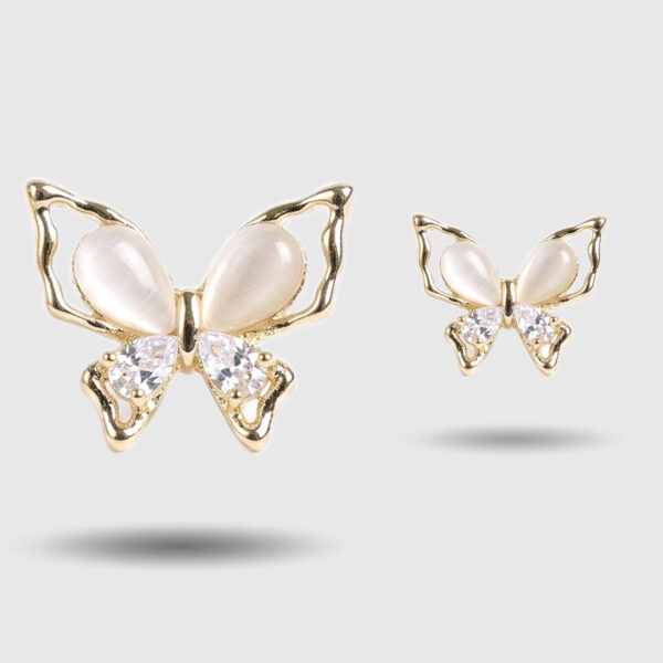Butterfly Crystal & Cat Eye Stone Stud Earrings (Gold Tone)