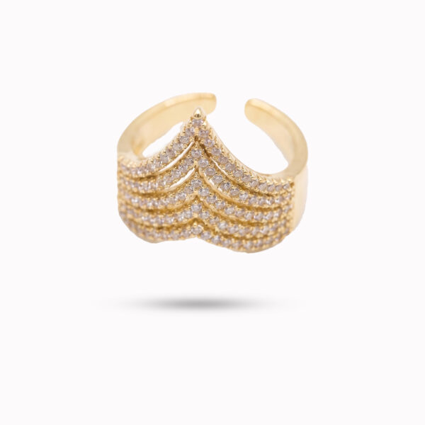 Gold-Plated Triple Layered Chevron Wishbone Ring with Pavé Crystals