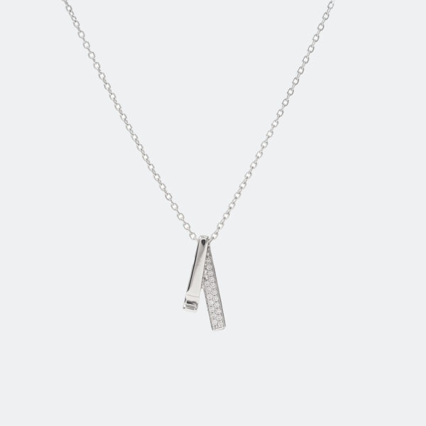 Modern Dual Vertical Bar Pavé Necklace in Silver