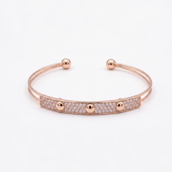 Rose Gold Pavé Bar Cuff Bracelet with Polished Bead Accents