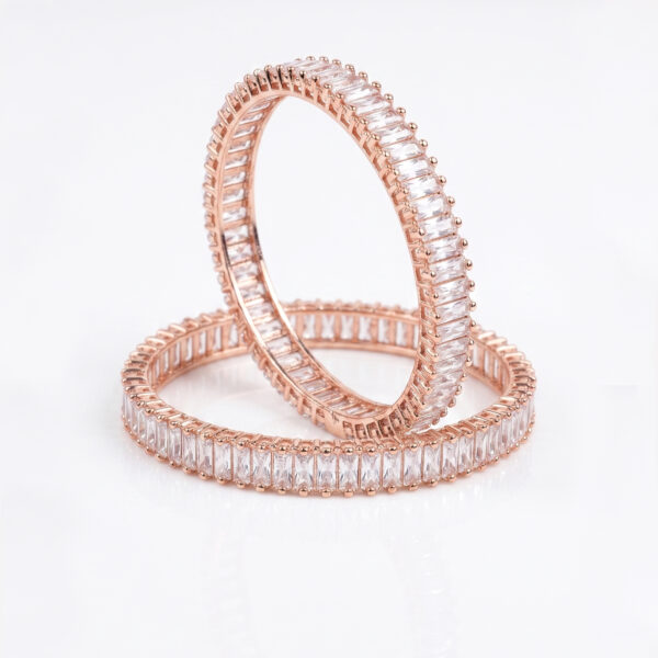 Infinity Baguette Rose Gold Bangles – Set of 2 Premium Crystal Eternity Bands