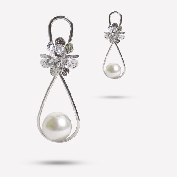 Silver Floral Pearl Drop Earrings