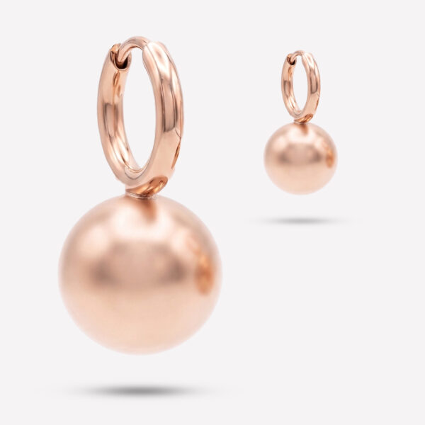 Minimalist Rose Gold Orb Huggie Hoop Earrings – Satin Finish Spherical Drops