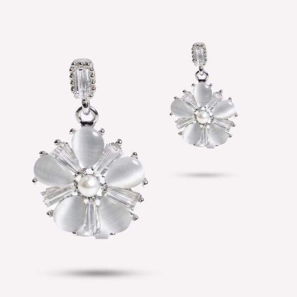 Floral Cat’s Eye & Baguette Crystal Drop Earrings