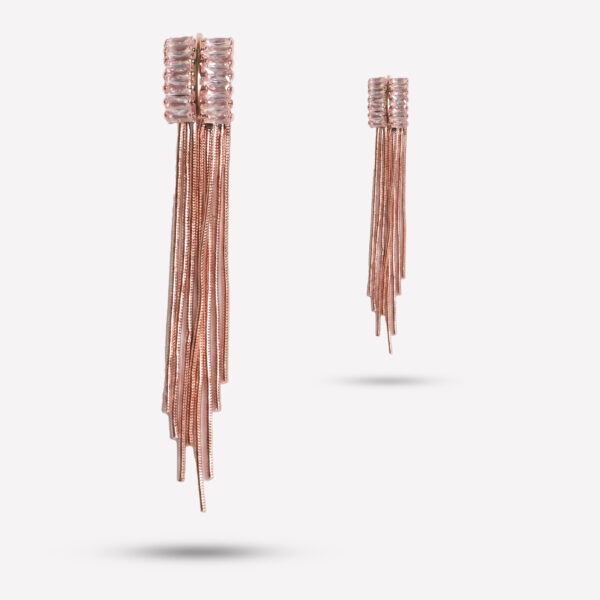 Rose Gold Cascade Tassel Earrings with Baguette Crystal Studs