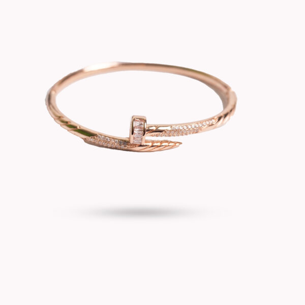 Rose Gold Baguette & Pavé Diamond Nail Bangle – Twisted Rope Industrial Bracelet
