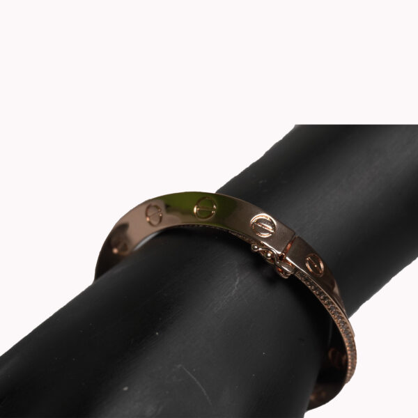 Rose Gold Screw Motif Hinged Bangle with Side-Stone Detailing