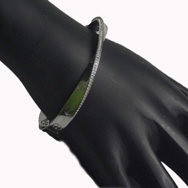 Luxury Pavé-Trimmed Screw Motif Bangle – Silver Finish