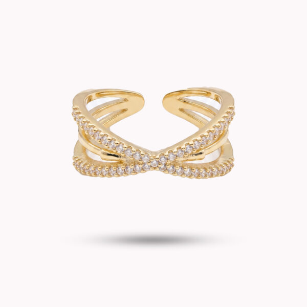 Criss-Cross Pavé X-Ring – Gold Finish Adjustable