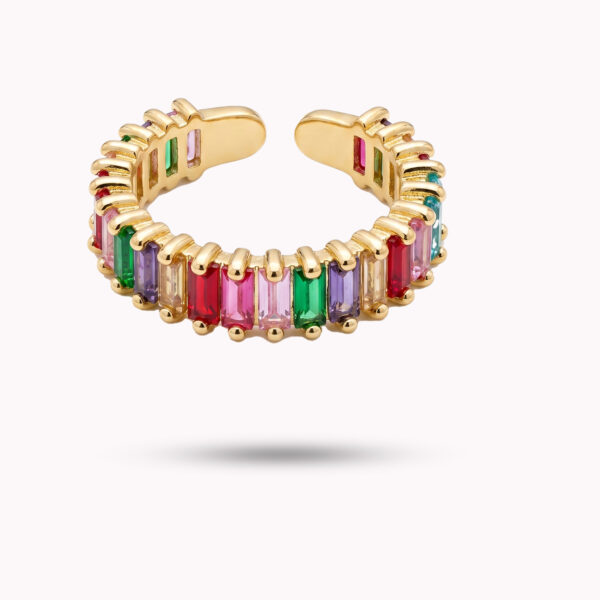 Rainbow Baguette Eternity Adjustable Ring – Gold Finish