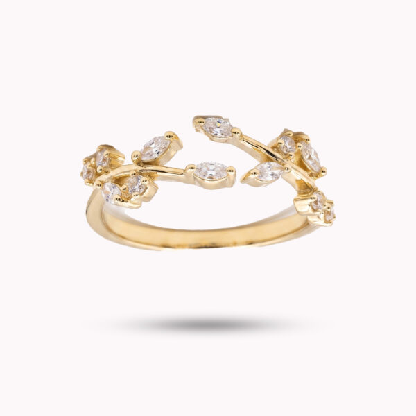 Marquise Crystal Leaf Vine Adjustable Ring – Gold Finish
