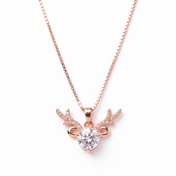 Rose Gold Reindeer Antler Solitaire Pendant Necklace