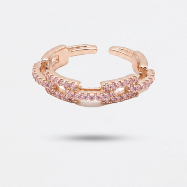 Rose Gold Interlocking Link Ring – Pink Crystal Pavé Adjustable Band