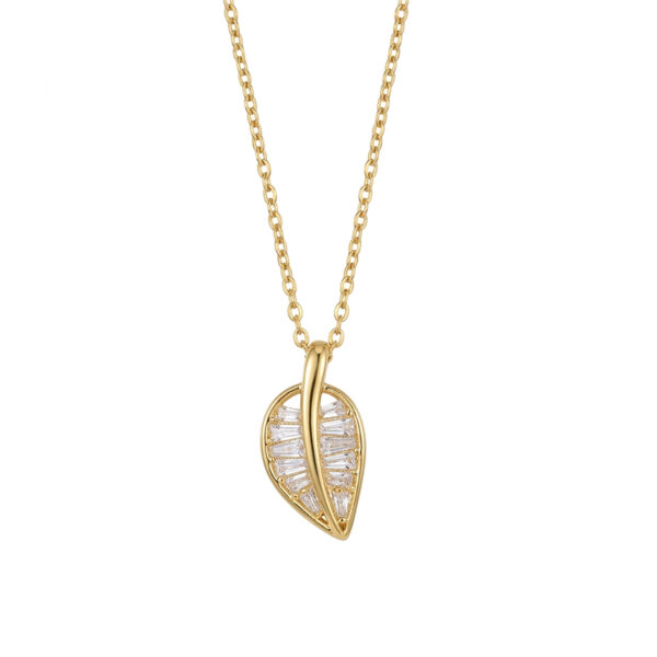 Gold Plated Leaf Crystal Pendant Necklace