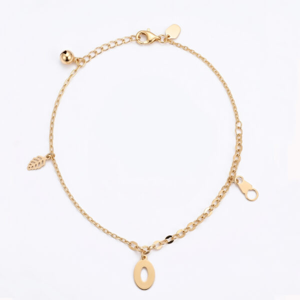 Gold Charm Anklet with Oval Pendant