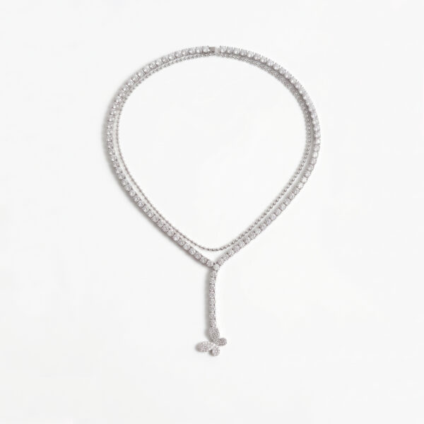 Luxury Crystal Drop Anklet with Butterfly Charm (Double Layer Silver Finish)