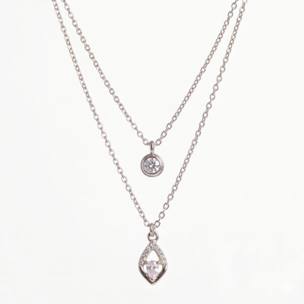 Silver Double Layer Crystal Drop Necklace