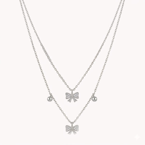 Silver Double Layer Bow Pendant Necklace