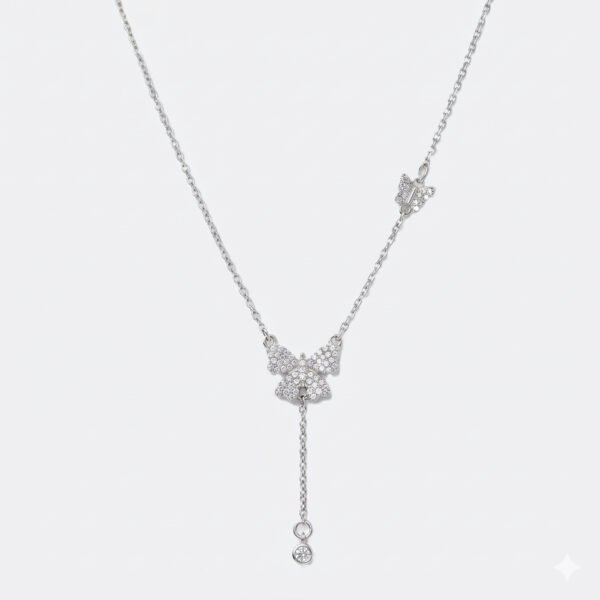 Silver Butterfly Drop Pendant Necklace