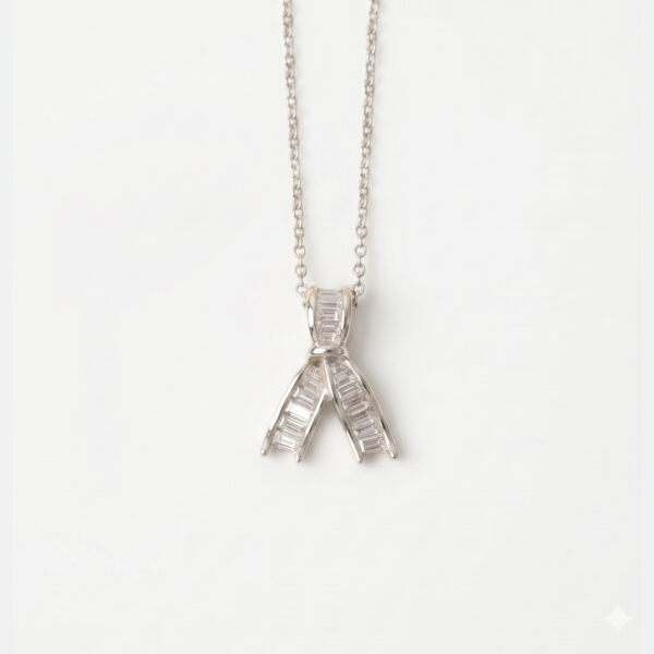 Silver Crystal Ribbon Pendant Necklace