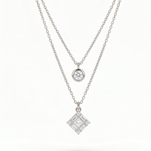 Aria Double-Layered Diamond Pendant Necklace in White Gold