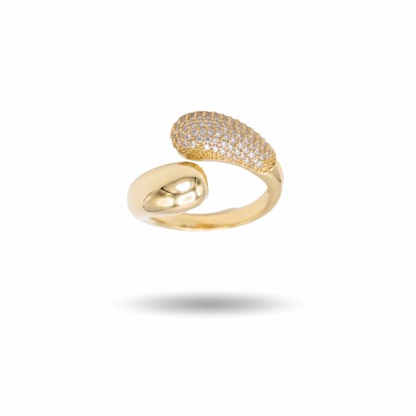 Gold Sculptural Pavé Bypass Ring