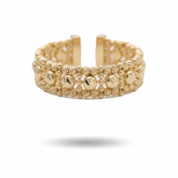 Yellow Gold Beaded Cuff Ring with Faceted Discs
