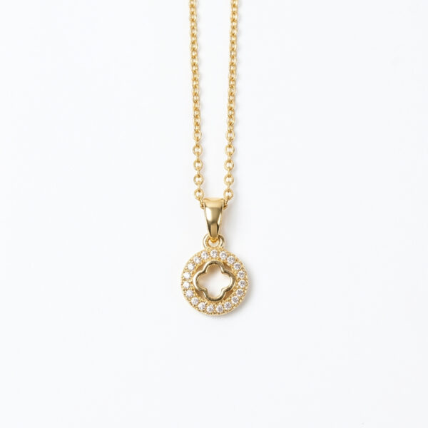Gold Halo Clover Medallion Necklace with Pavé Crystal Inlay
