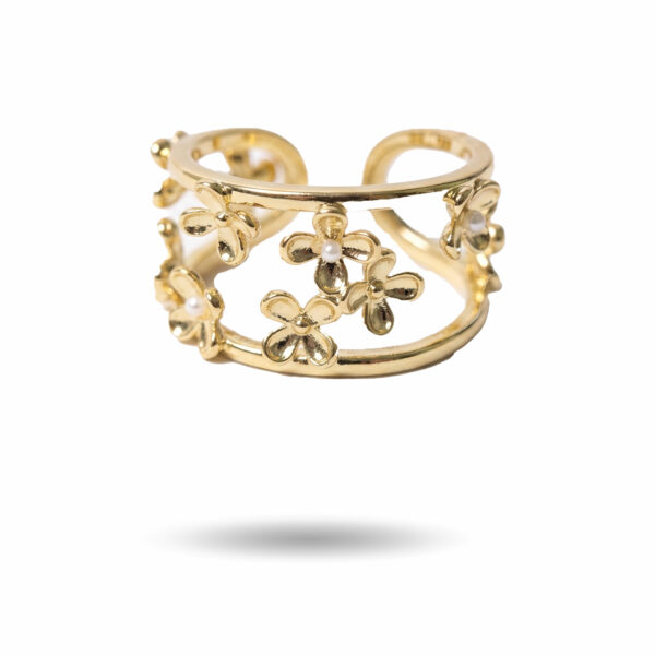 Golden Meadow Pearl Blossom Open Band Ring