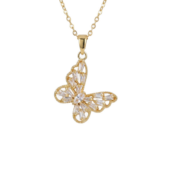 Golden Monarch Crystal Butterfly Pendant Necklace
