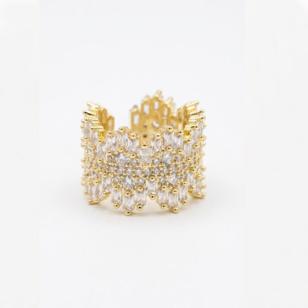 Iced-Out Baguette & Round Cut Wide Statement Ring | Gold Plated