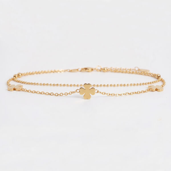 Golden Lucky Clover Double-Layer Minimalist Anklet